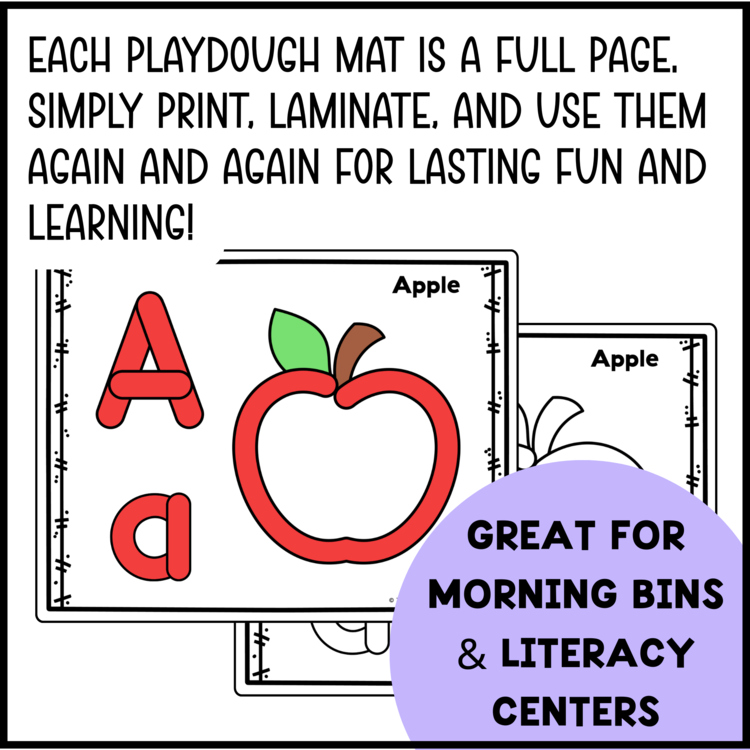 Alphabet playdough mats preview with uppercase lowercase letters and beginning sound pictures