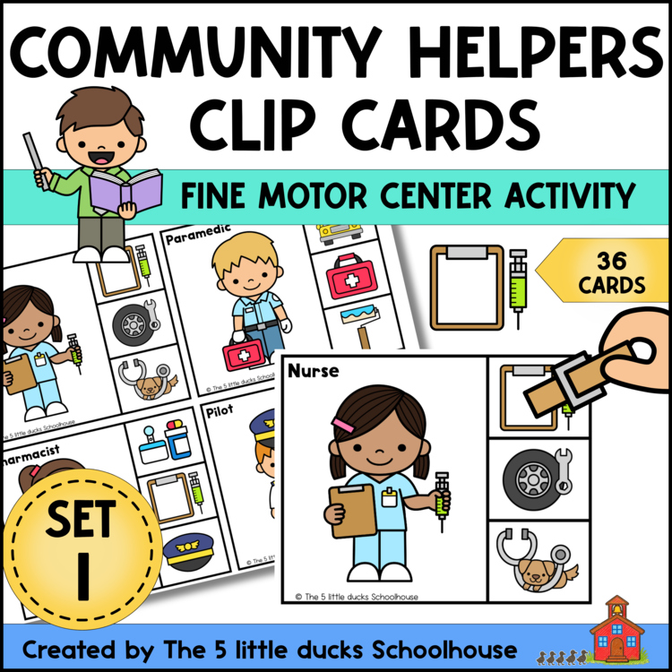 Home 8 Community Helpers Clip Cards cover with 36 career and tool matching cards for preschool, pre-k, and kindergarten