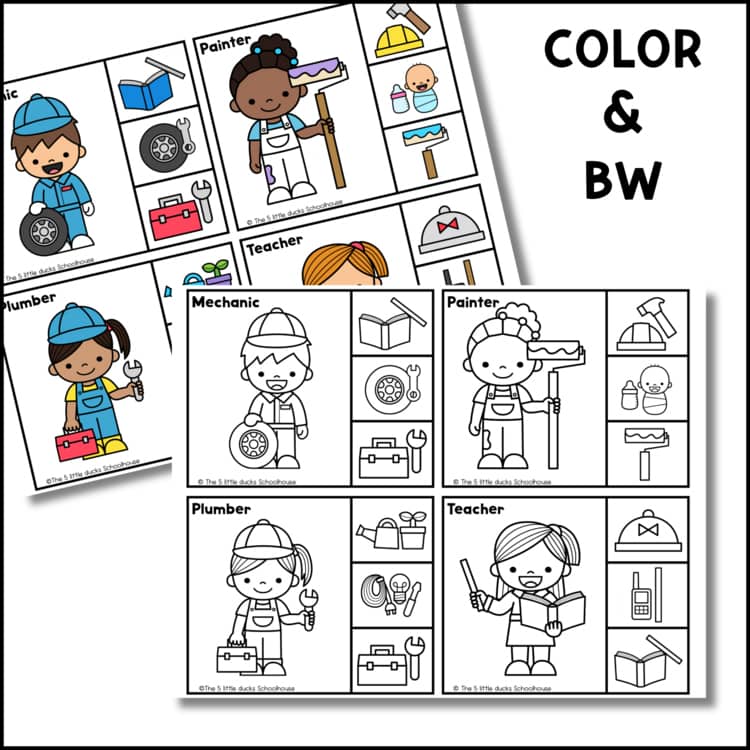 Community Helpers Clip Cards preview with community helpers and matching tool choices for young learners