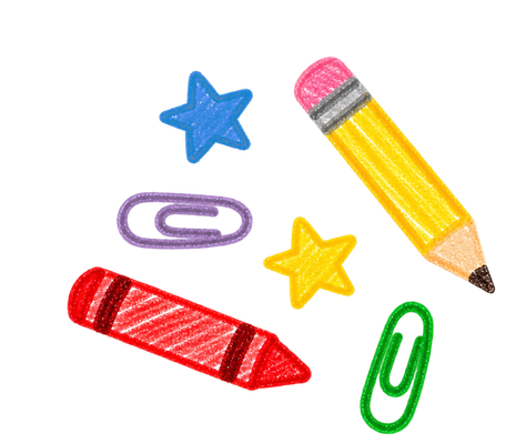 Transparent crayons paper clips and stars