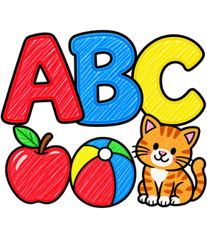 Home 2 Crayon ABC letters with apple, beach ball, and cat for preschool alphabet and beginning sounds activities